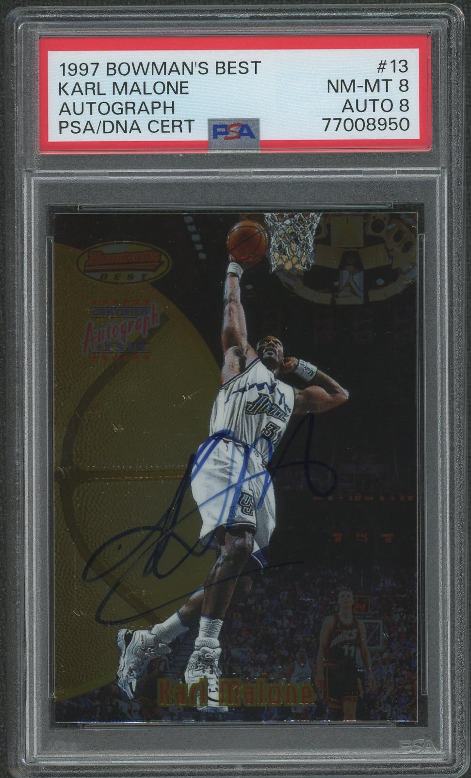 1997/98 Bowman's Best Basketball #13 Karl Malone Auto PSA 8 (NM-MT ...