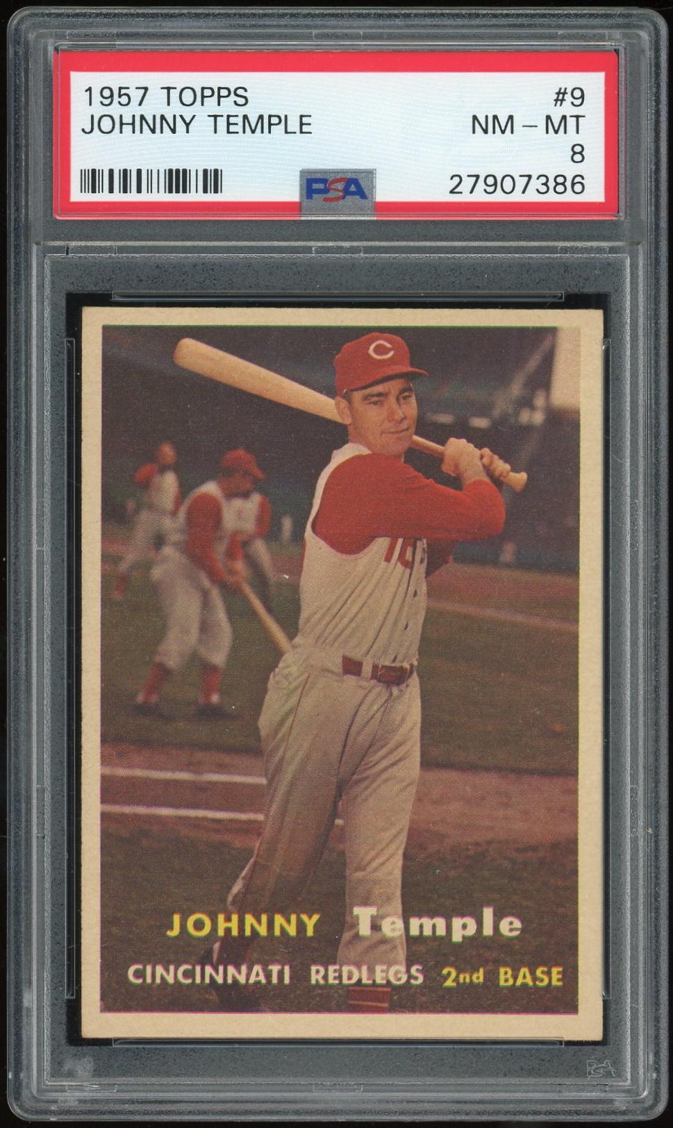 1957 Topps #9 Johnny Temple PSA 8 *7386 (Reed Buy) | DA Card World