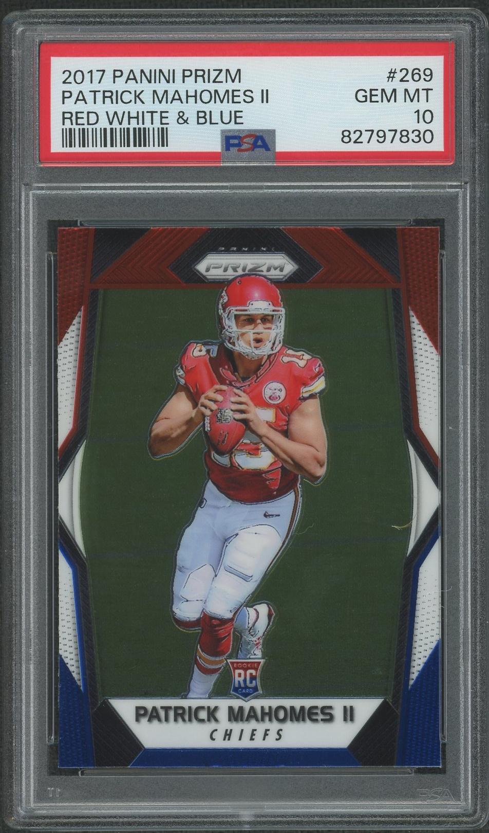 2017 Panini Prizm Football #269 Patrick Mahomes II Red White and Blue  Rookie PSA 10 (GEM MT)