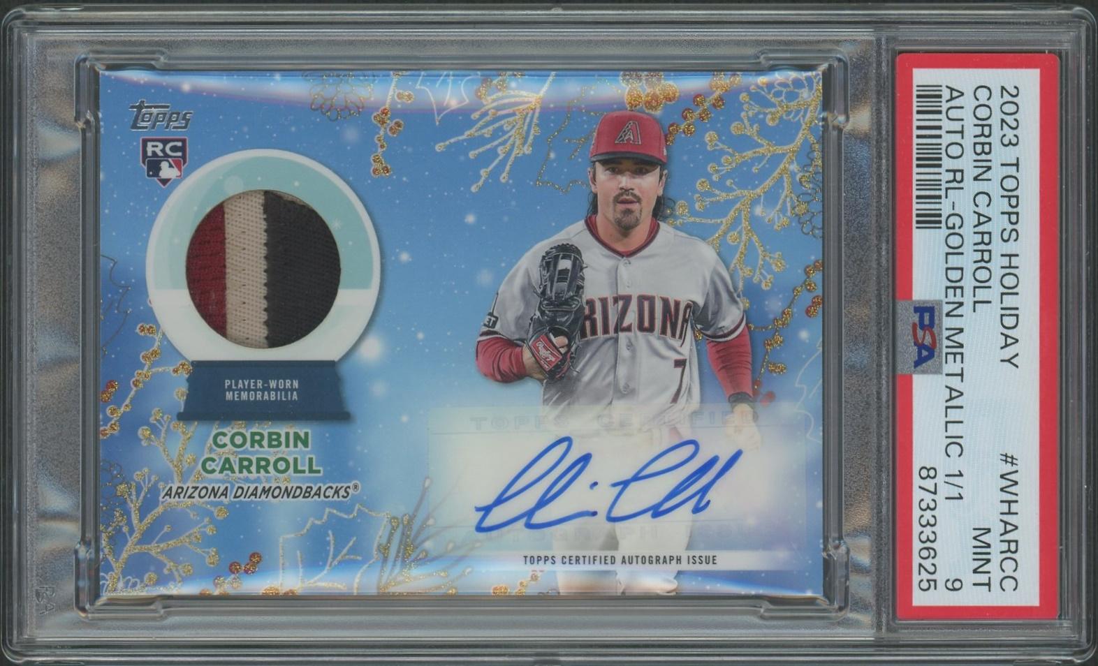 2023 Topps Holiday Baseball #WHARCC Corbin Carroll Metallic Gold Rookie  Patch Auto #1/1 PSA 9 (MINT) | DA Card World