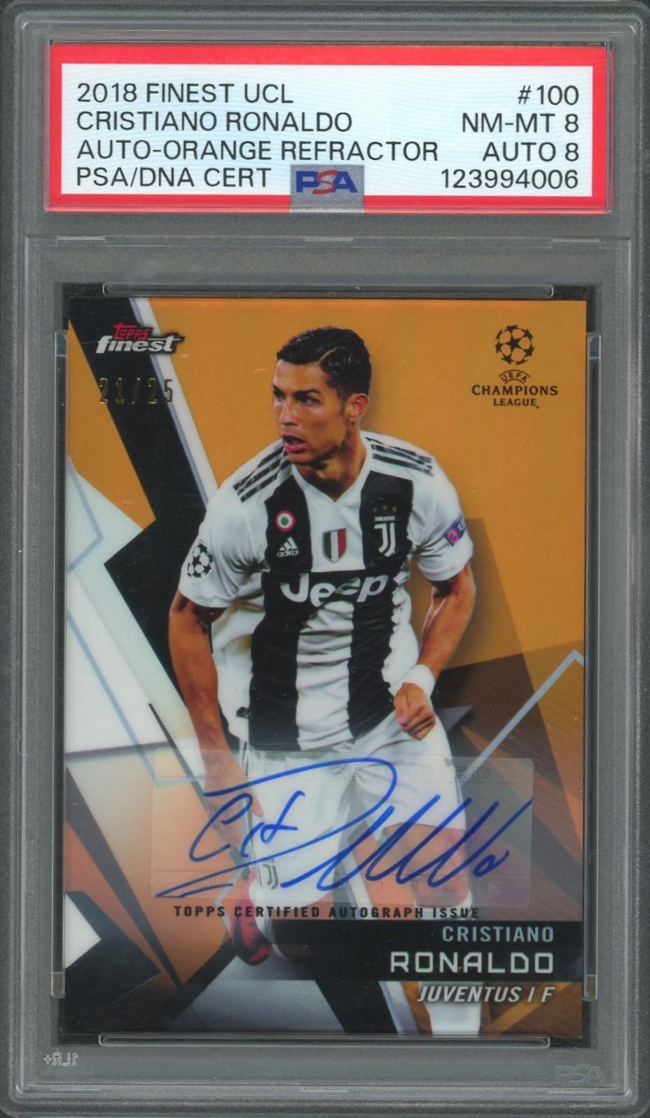 2018/19 Topps Finest Cristiano Ronaldo Auto Orange /25 PSA 8 Auto