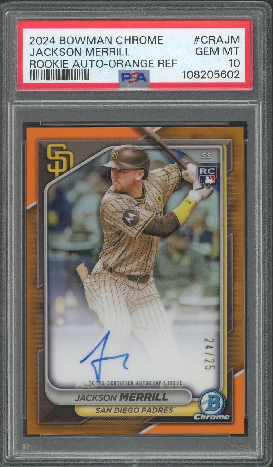 2024 Bowman Chrome Jackson Merrill Orange Rookie Auto /25 2024 Bowman Chrome Jackson Merrill Orange Rookie Auto /25