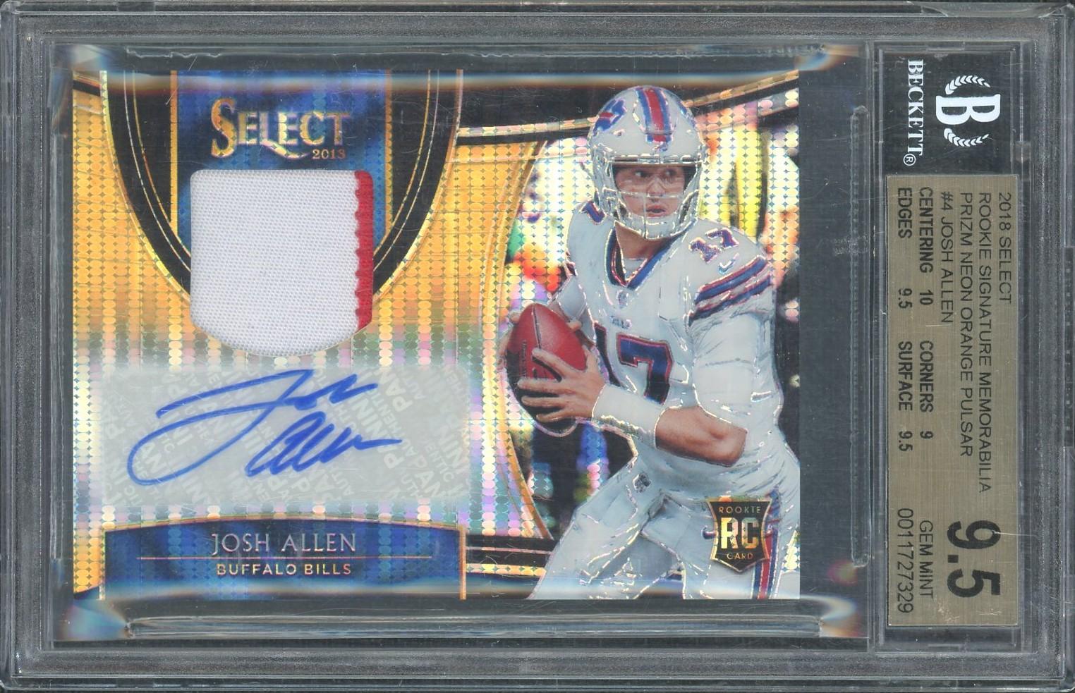 2018 Panini Select Neon Orange Pulsar Josh Allen Patch Auto #/23