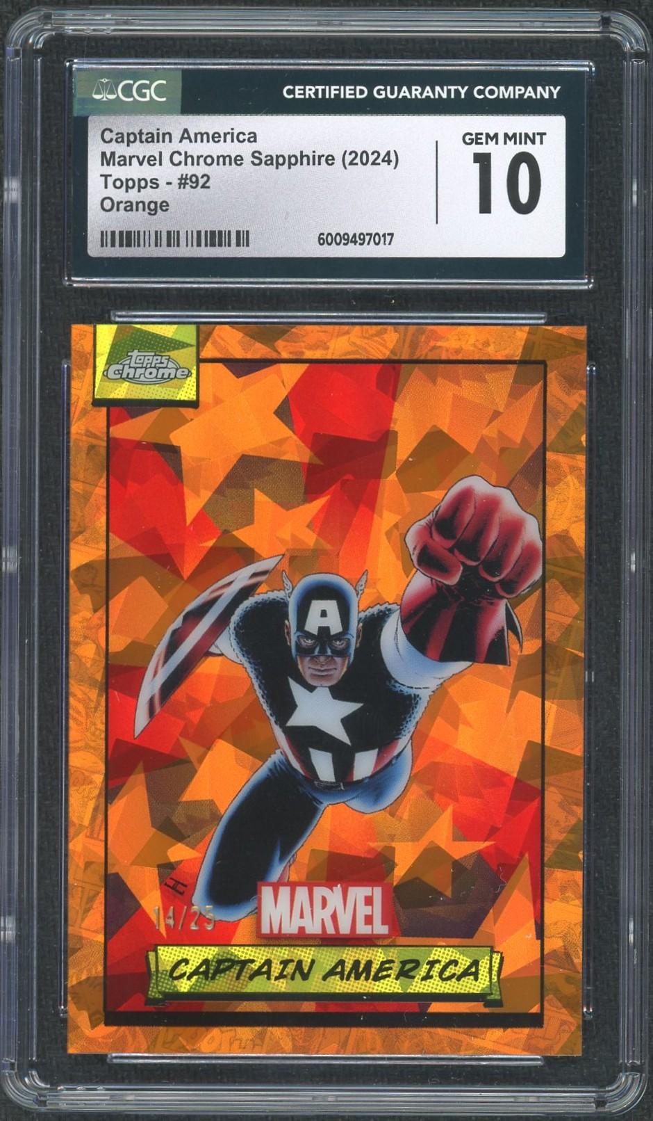 2024 Topps Chrome Marvel Sapphire Captain America Orange Refractor