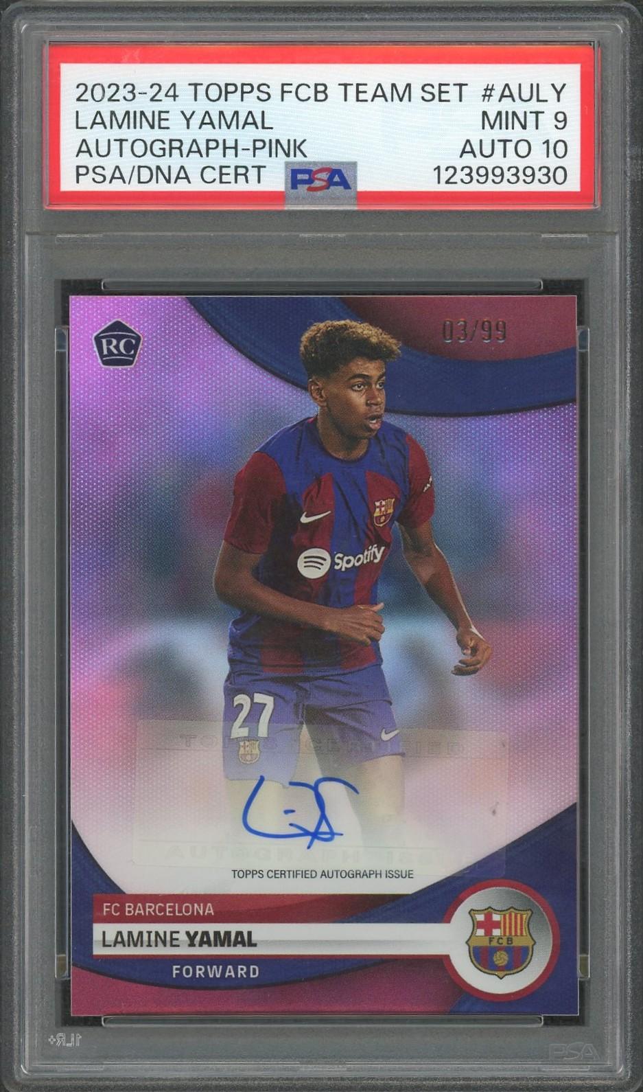 2023/24 Topps FC Barcelona Lamine Yamal RC Auto #3/99 PSA 9 Auto