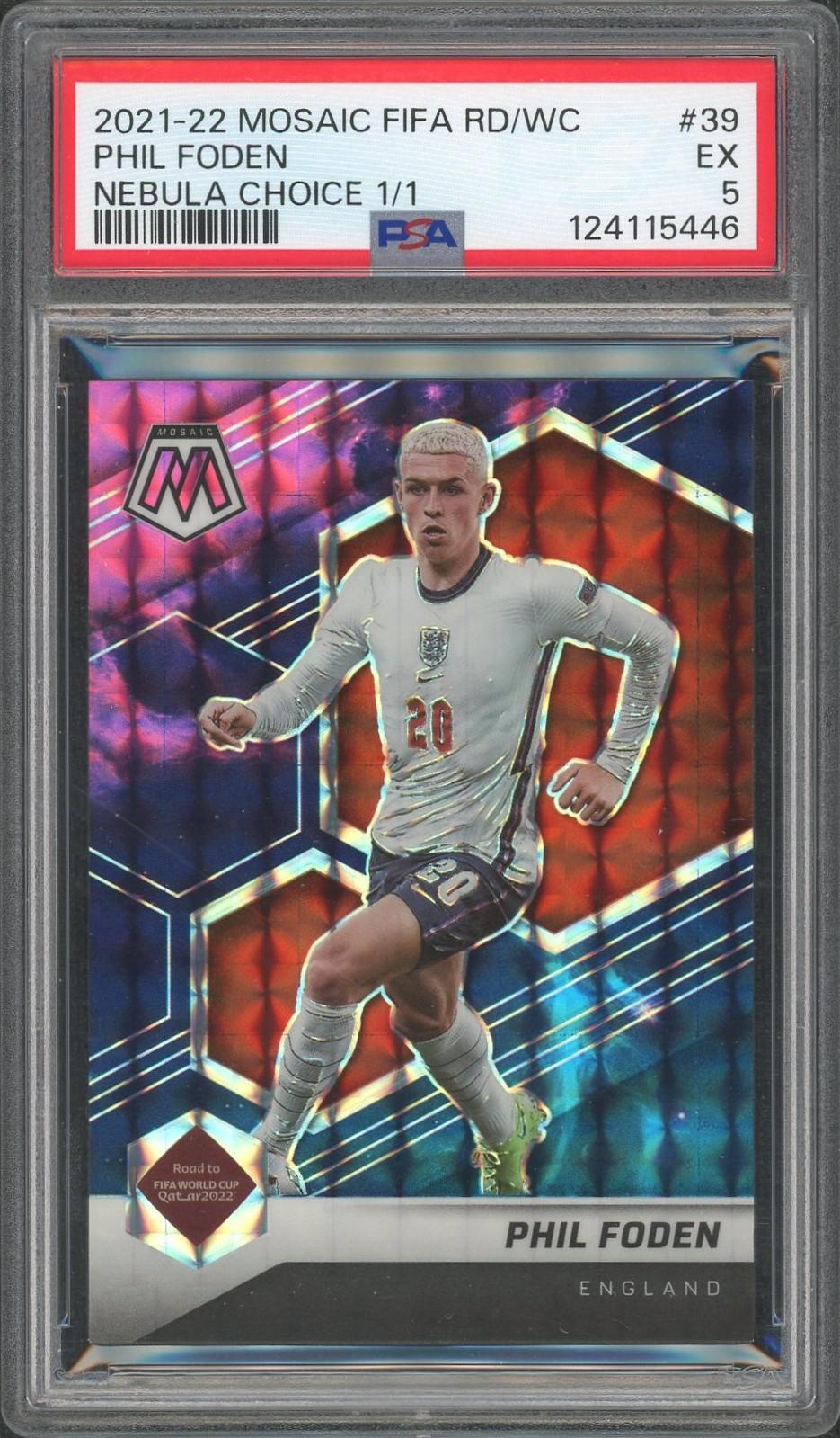 2021/22 Panini Mosaic FIFA World Cup Phil Foden Nebula 1/1 PSA 5