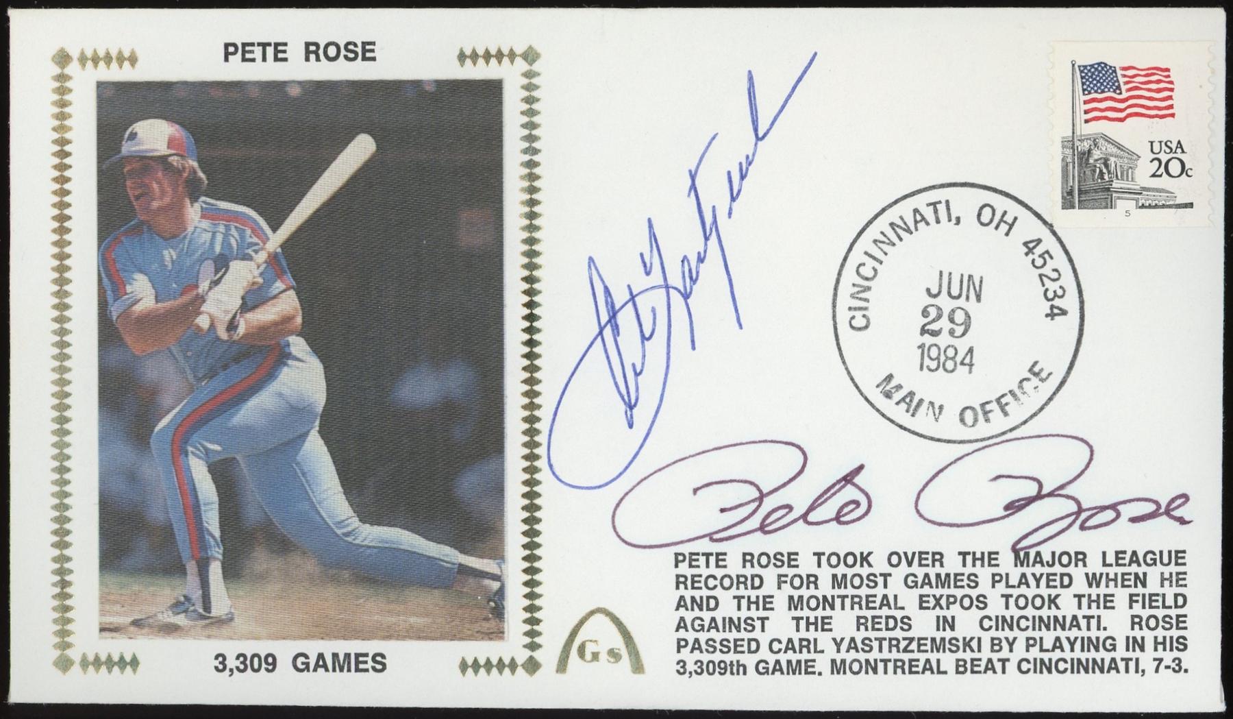Carl Yastrzemski/Pete Rose Autographed FDC Gateway Cachet 6/29/84
