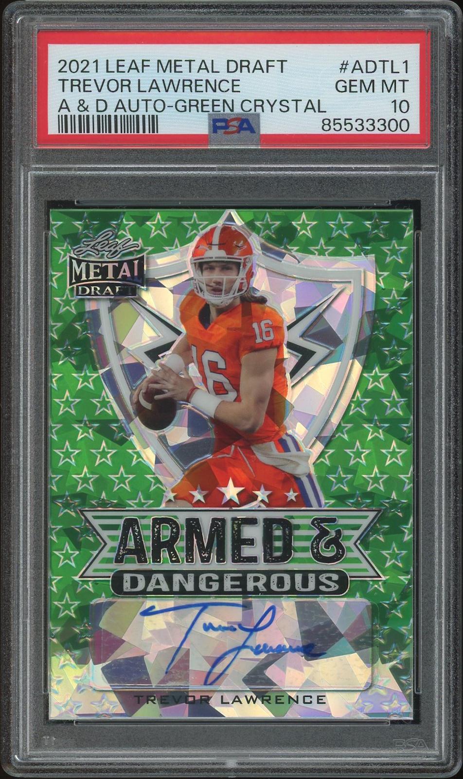 2021 Leaf Metal Draft Footbal #ADTL1 Trevor Lawrence Green Crystal