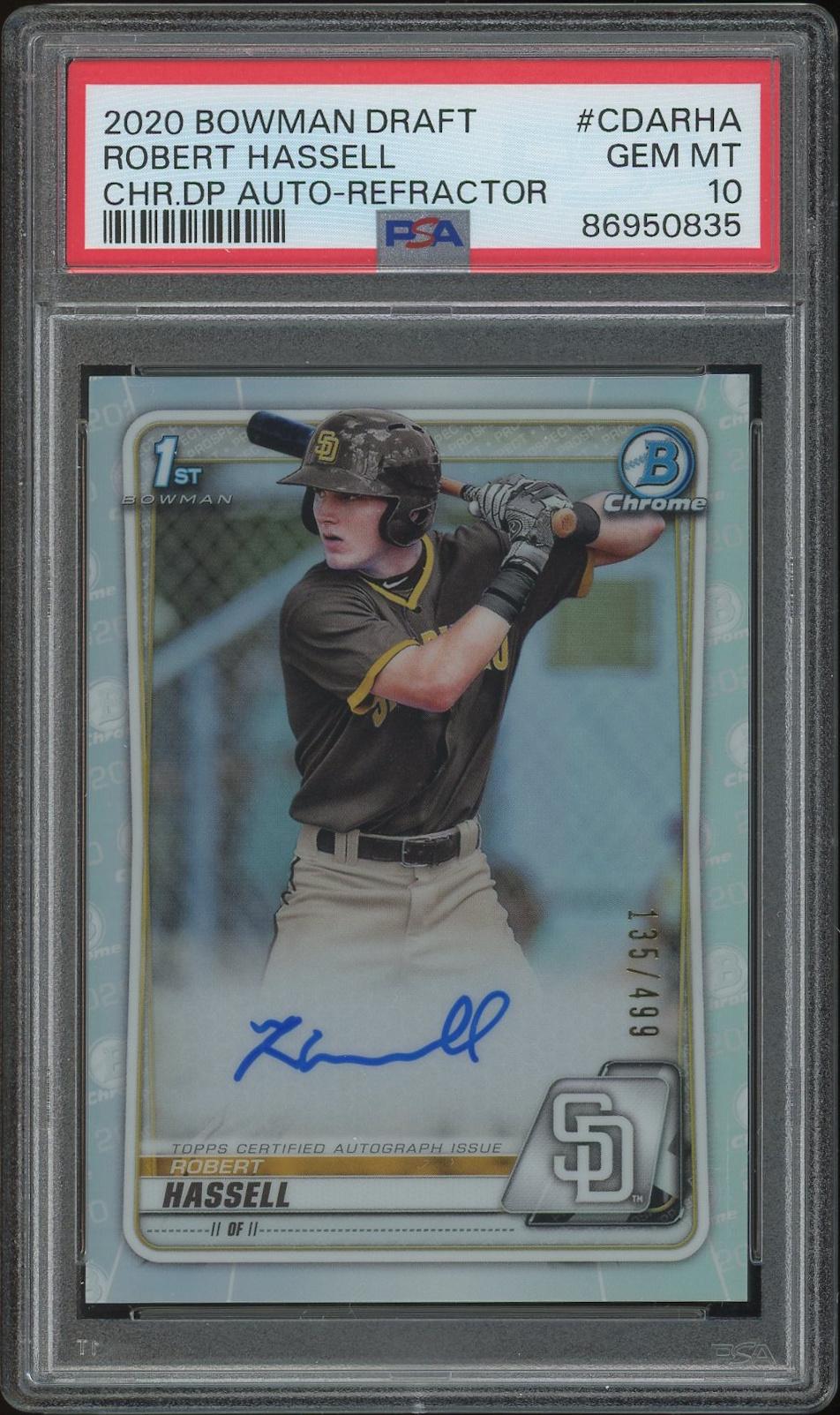 2020 Bowman Chrome Draft Baseball #CDARHA Robert Hassell Rookie