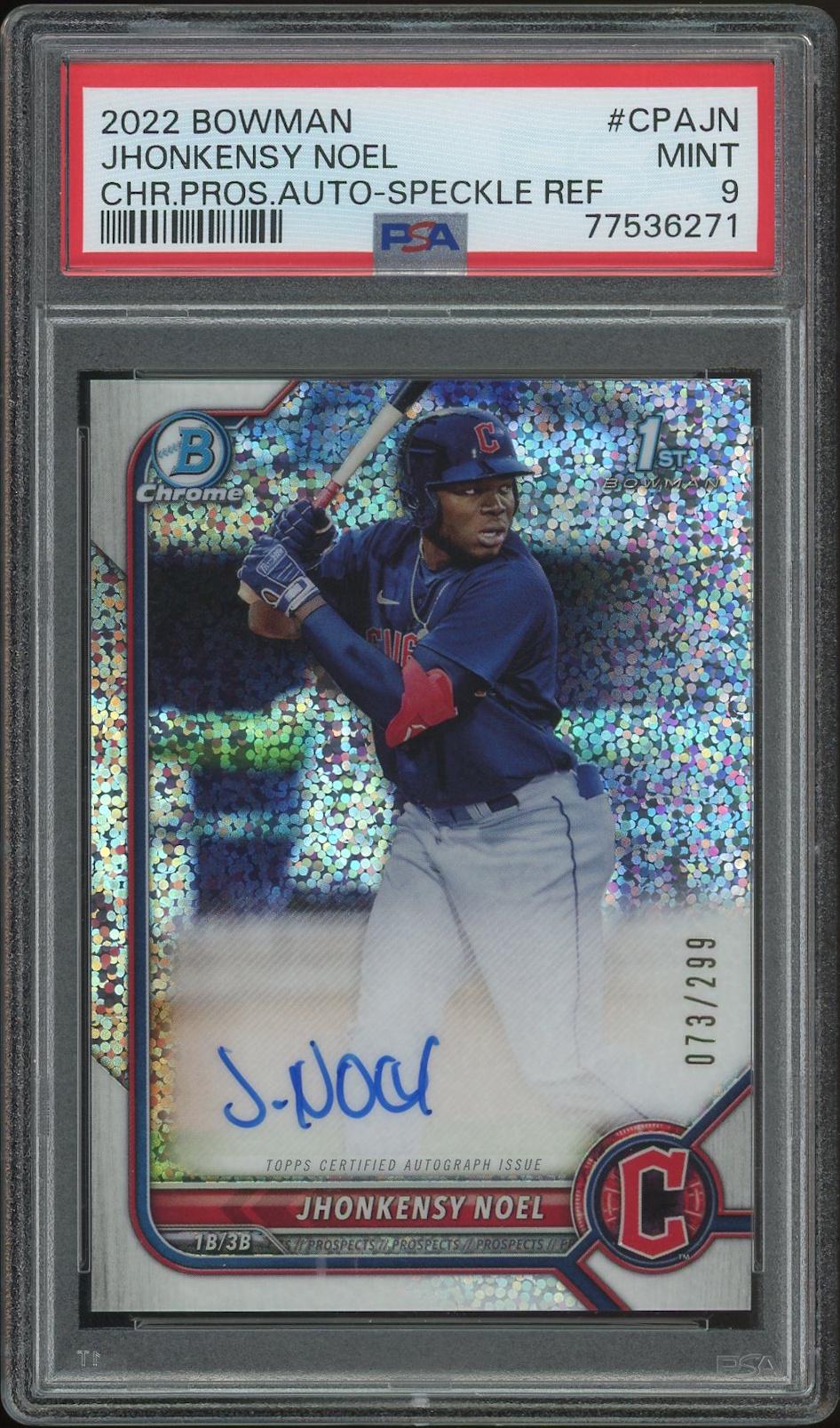 Jhonkensy Noel 直筆サイン マイナー27本塁打！22歳プロスペクト 2022 Bowman Chrome Baseball #CPAJN Jhonkensy Noel Speckle