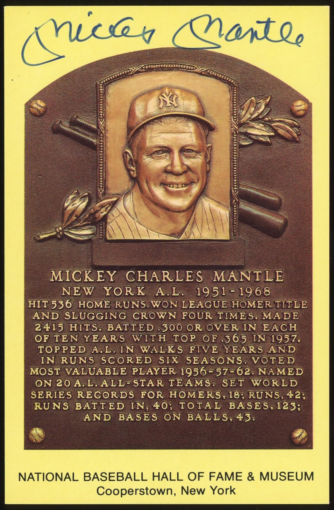 Mickey Mantle Autographed HOF Plaque JSA YY03976 (Reed Buy) | DA Card World