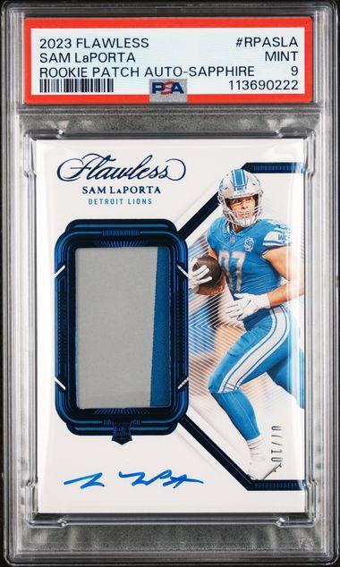 2023 Panini Flawless Sam Laporta Sapphire Rookie Patch Auto /10