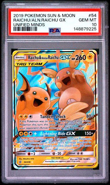 2019 Pokemon Unified Minds Raichu & Alolan Raichu GX Tag Team #54 PSA 10 |  DA Card World
