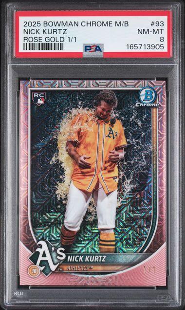 2025 Bowman Chrome Mega Box Nick Kurtz Rose Gold 1/1 #93 PSA 8