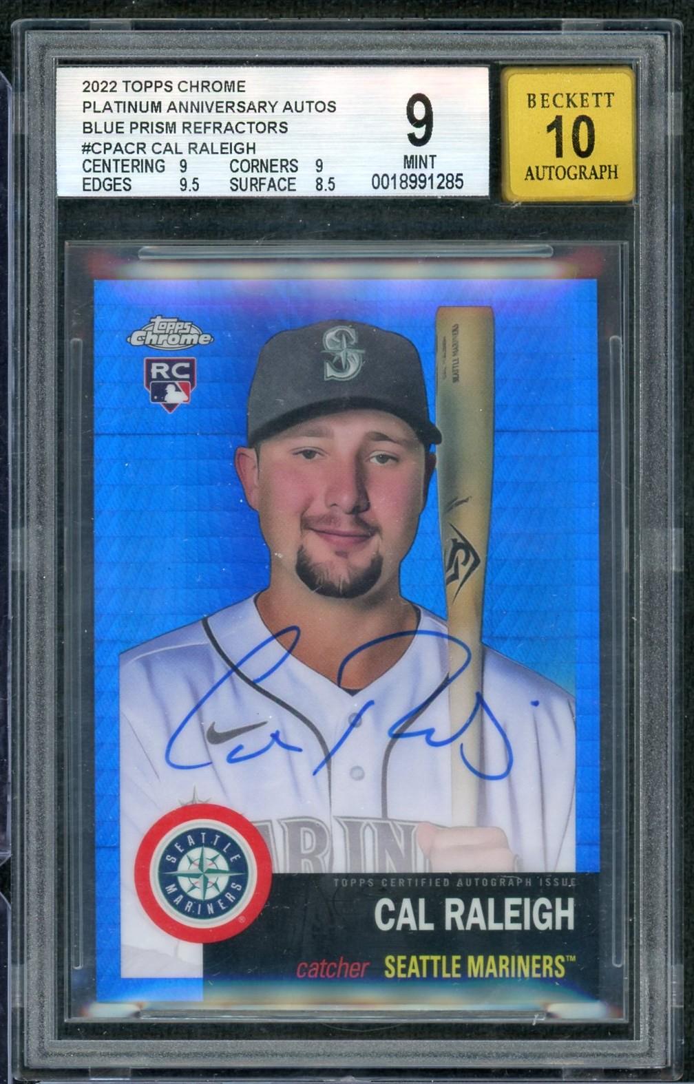 2022 Topps Chrome Platinum Anniversary Cal Raleigh Blue Prism Auto