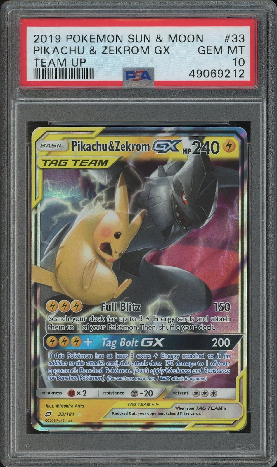 2019 Pokemon Sun & Moon Team Up #33 Pikachu & Zekrom GX PSA 10