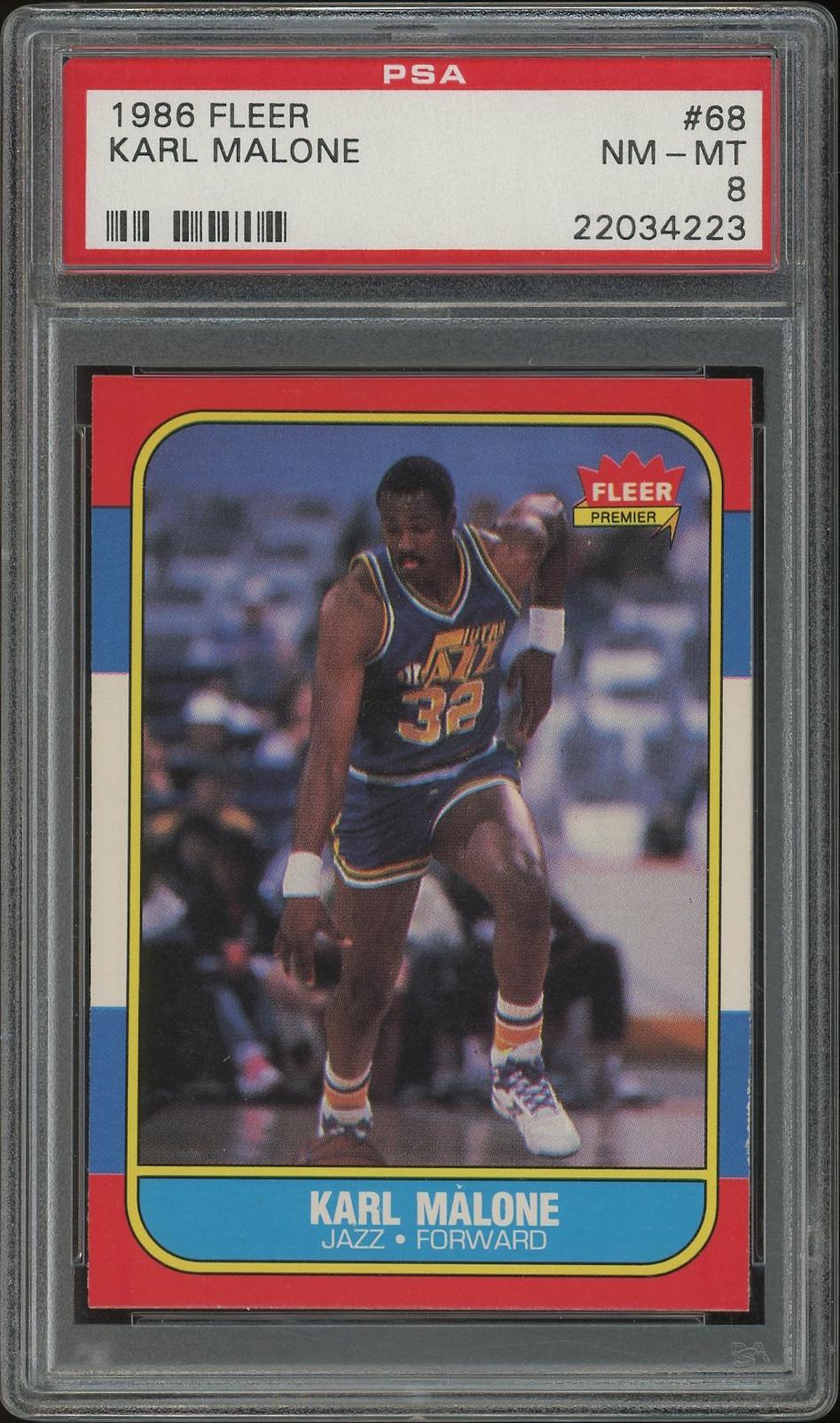 1986/87 Fleer Basketball #68 Karl Malone Rookie PSA 8 (NM-MT) | DA