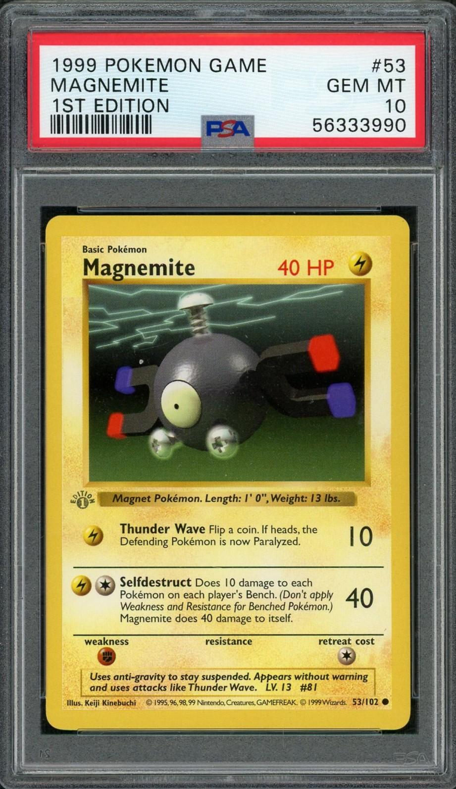 ポケモンカードゲーム Magnemite 1st edition shadow less 1999 Pokemon Base Set Shadowless Magnemite 1st Edition #53 PSA 10