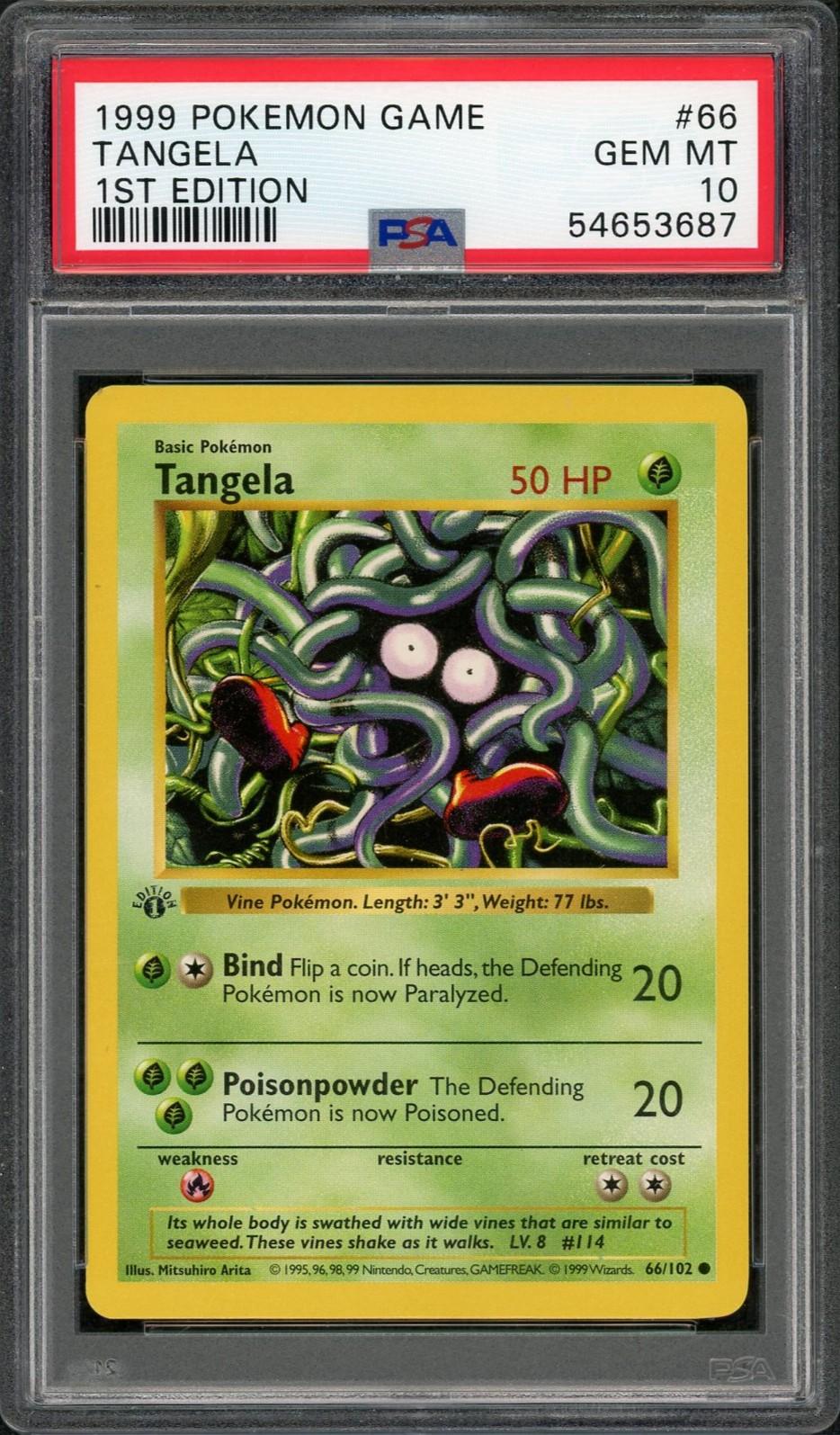 1999 Pokemon Base Set Shadowless Tangela 1st Edition #66 PSA 10