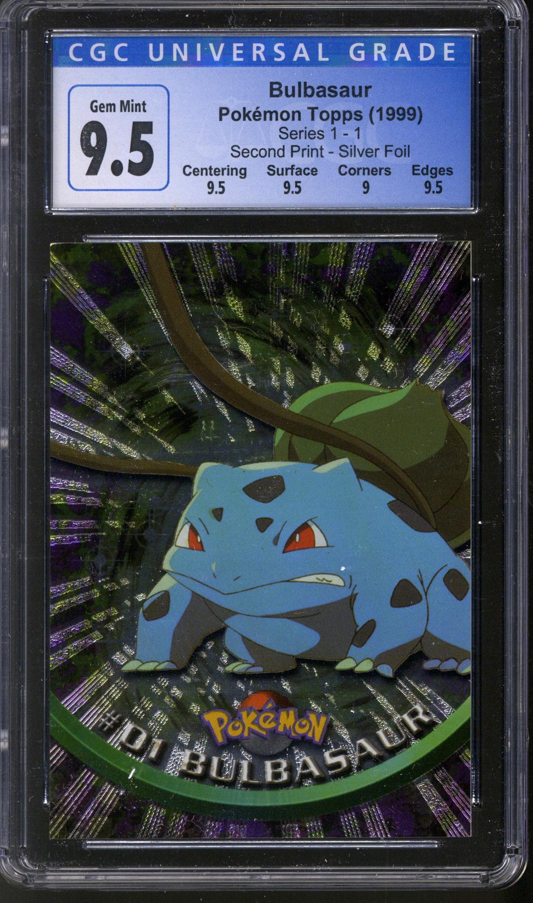 Pokemon Topps TV Animation Series 1 Bulbasaur 01 Silver Foil CGC 9.5