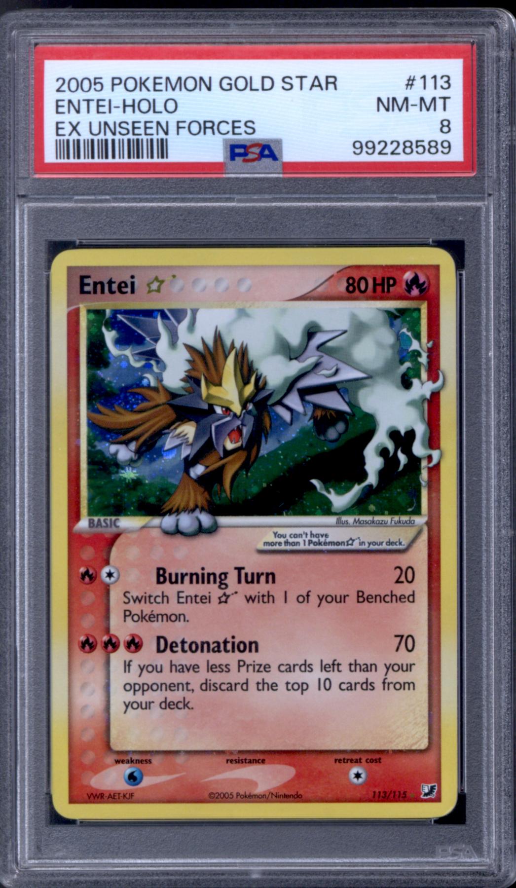 Pokemon EX Unseen Forces Entei Gold Star 113/115 PSA 8 | DA
