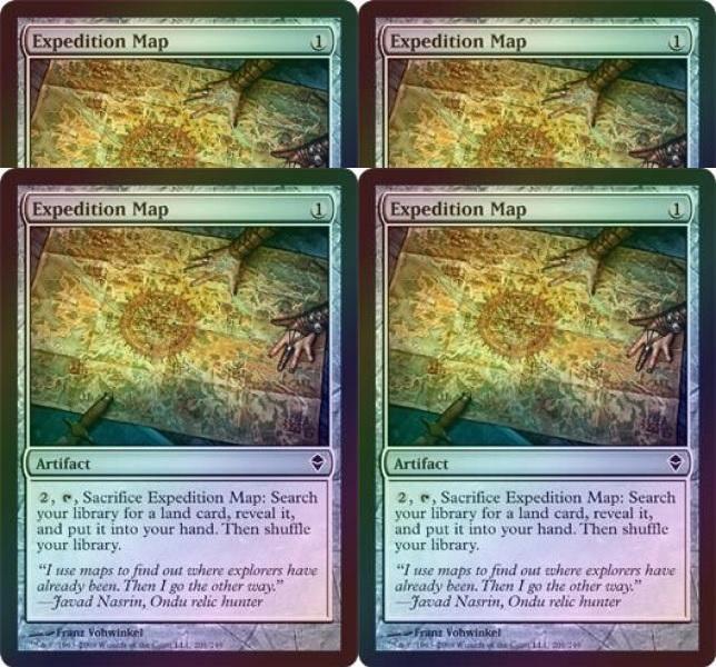 Magic the Gathering Zendikar FOIL PLAYSET 4x Expedition Map x4 LIGHTLY ...