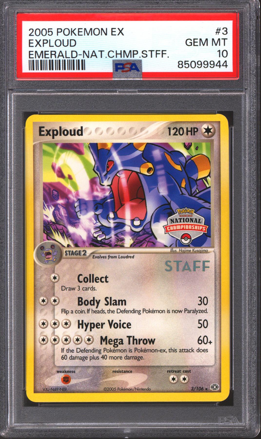 Pokemon Emerald National Championship Staff Exploud 3/106 PSA 10