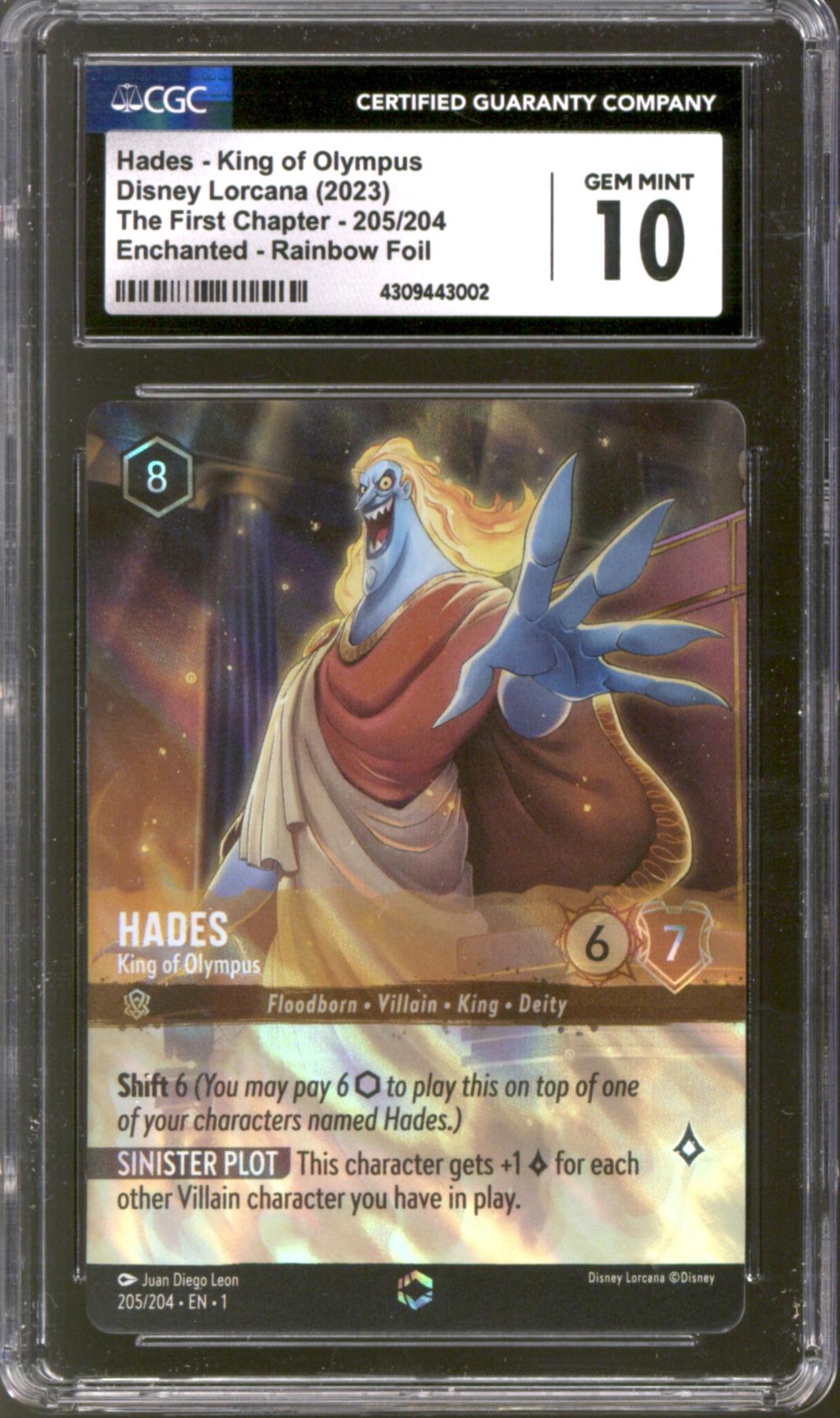 Disney Lorcana First Chapter Hades King of Olympus Enchanted Foil 205/204  CGC 10 GEM MINT GENCON EARLY RELEASE