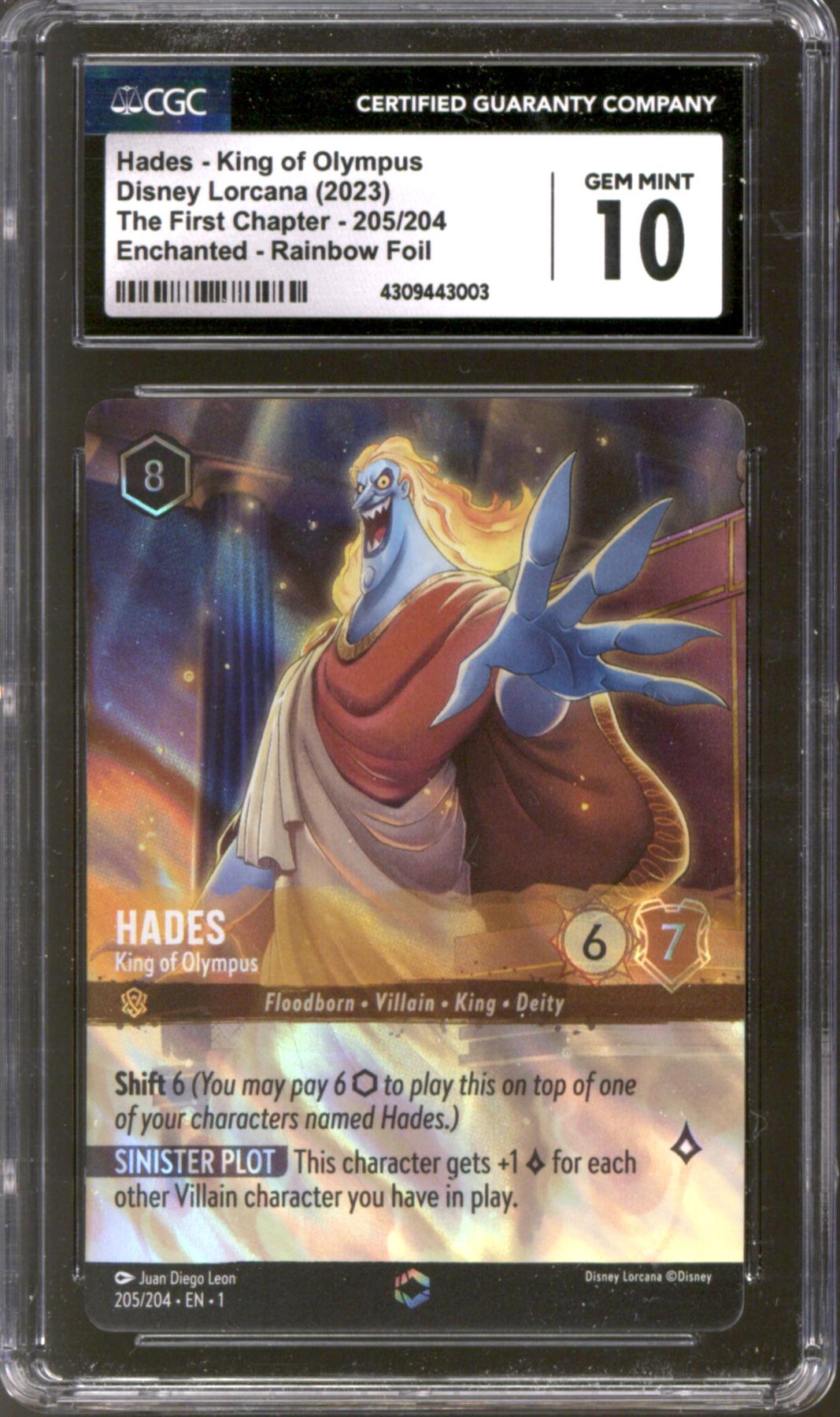 Disney Lorcana First Chapter Hades King of Olympus Enchanted Foil 205/204  CGC 10 GEM MINT EARLY GENCON RELEASE