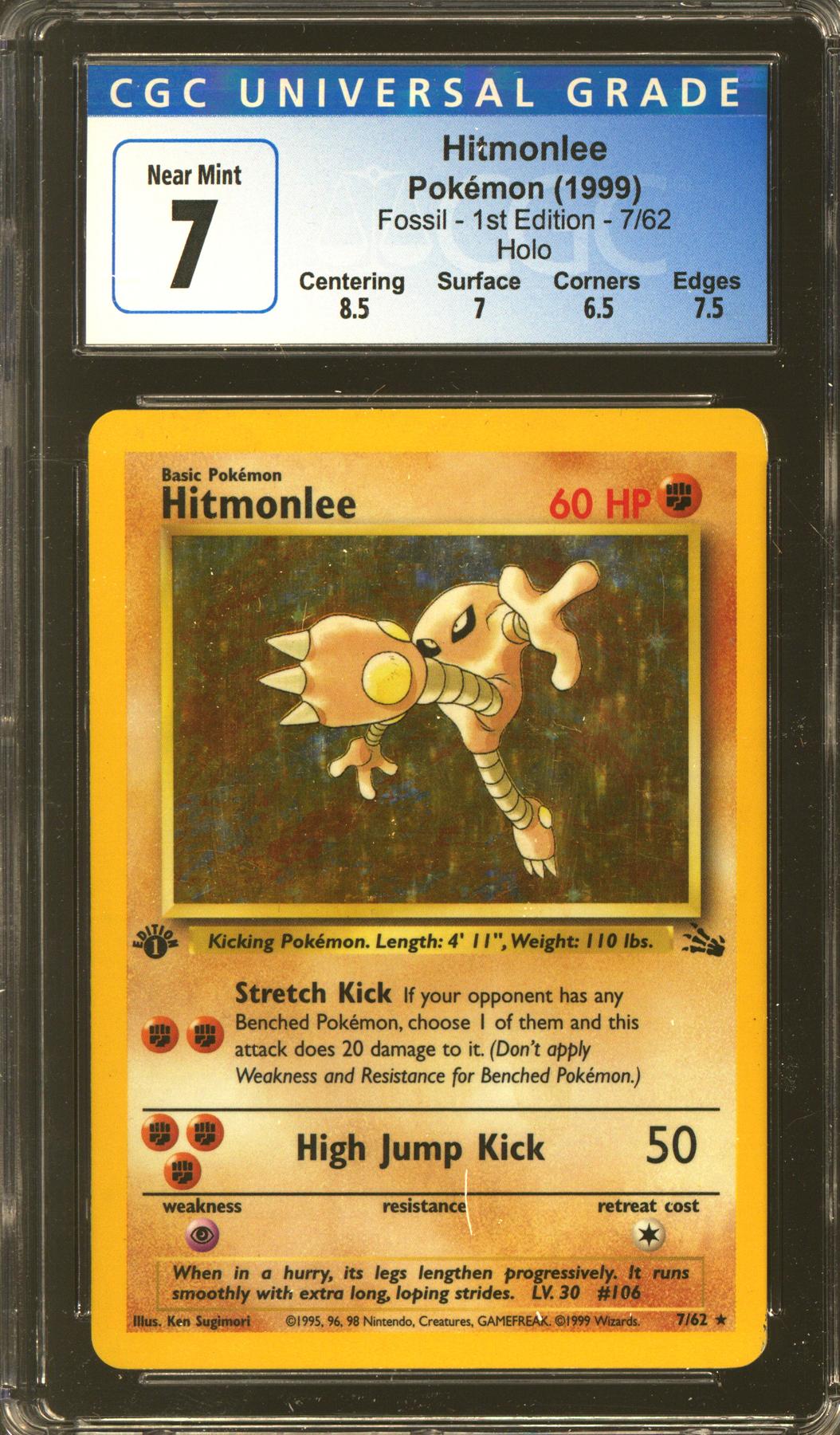 Pokemon Fossil 1st Edition Hitmonlee 7/62 CGC 7 subs | DA Card World