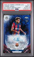 Image for 2023/24 Topps Chrome UCC Lamine Yamal Violet Speckle Auto /299 PSA 9