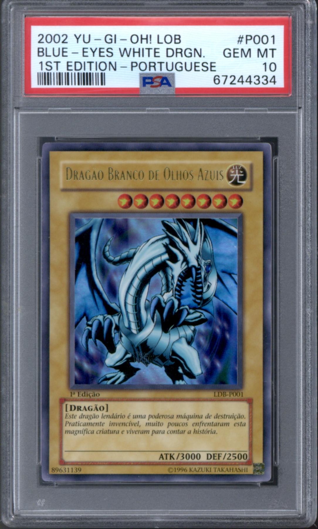 Yu-Gi-Oh Legend of Blue Eyes 1st Edition Portuguese Blue-Eyes White Dragon  LOB-P001 PSA 10 GEM MINT POP 81 | DA Card World