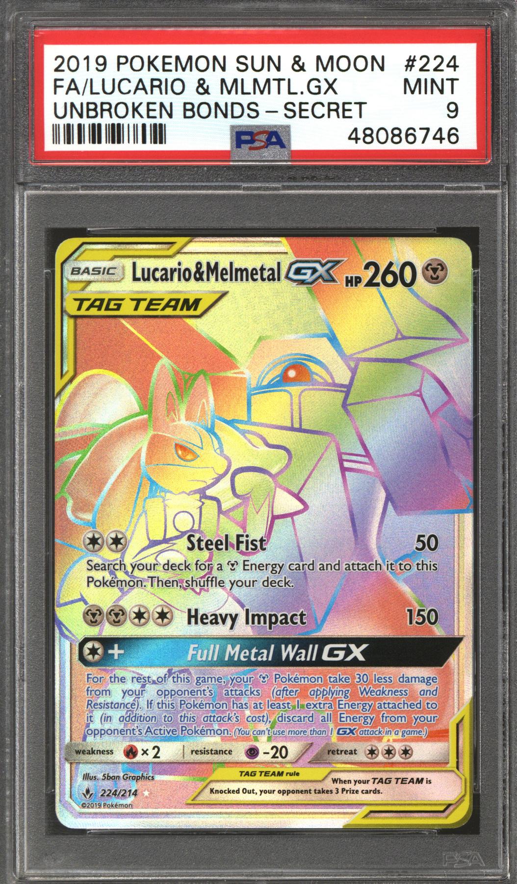 Pokemon Unbroken Bonds Lucario & Melmetal GX Full Art Secret Rare 224/214 PSA 9 | DA Card World Pokemon Unbroken Bonds Lucario & Melmetal GX Full Art Secret Rare 224/214 PSA 9 | DA Card World