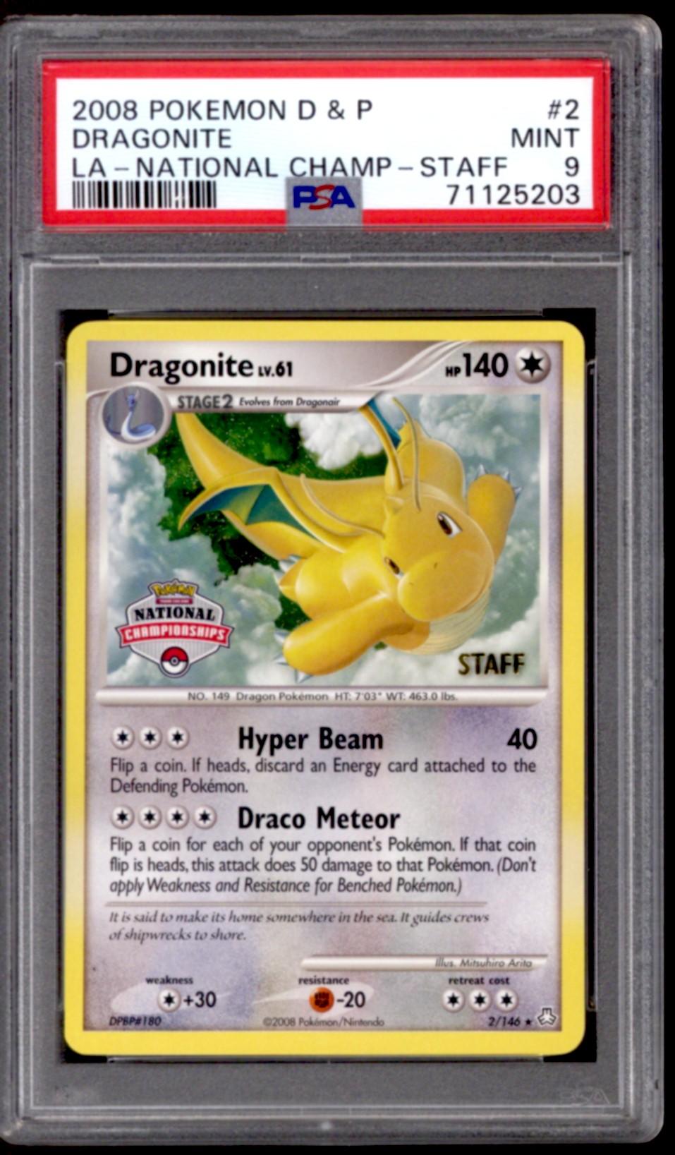 Pokemon D&P LA National Championship STAFF Promo Dragonite 2/146 PSA 9 *203