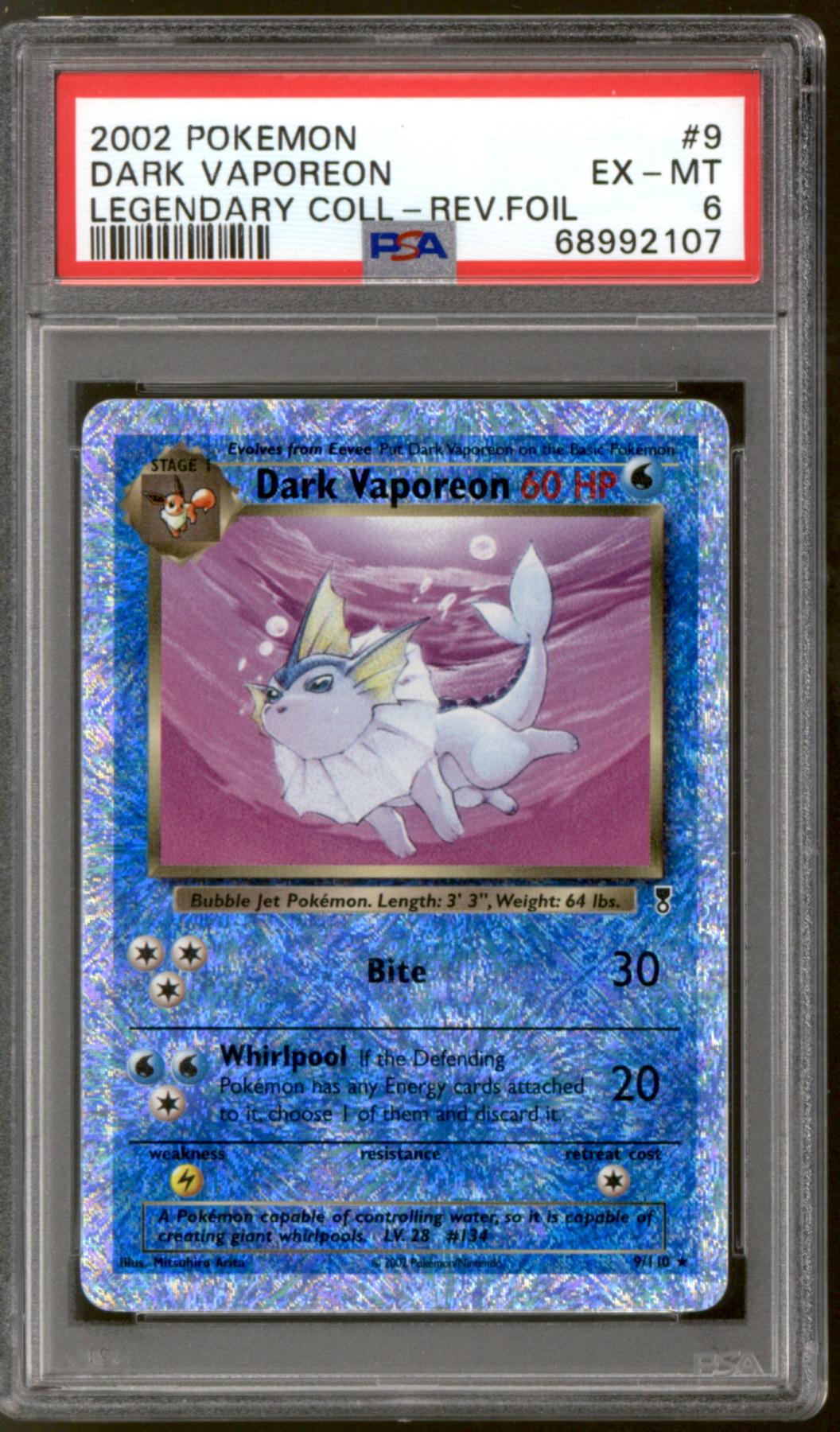 Pokemon Legendary Collection Reverse Holo Foil Dark Vaporeon 9/110 PSA ...