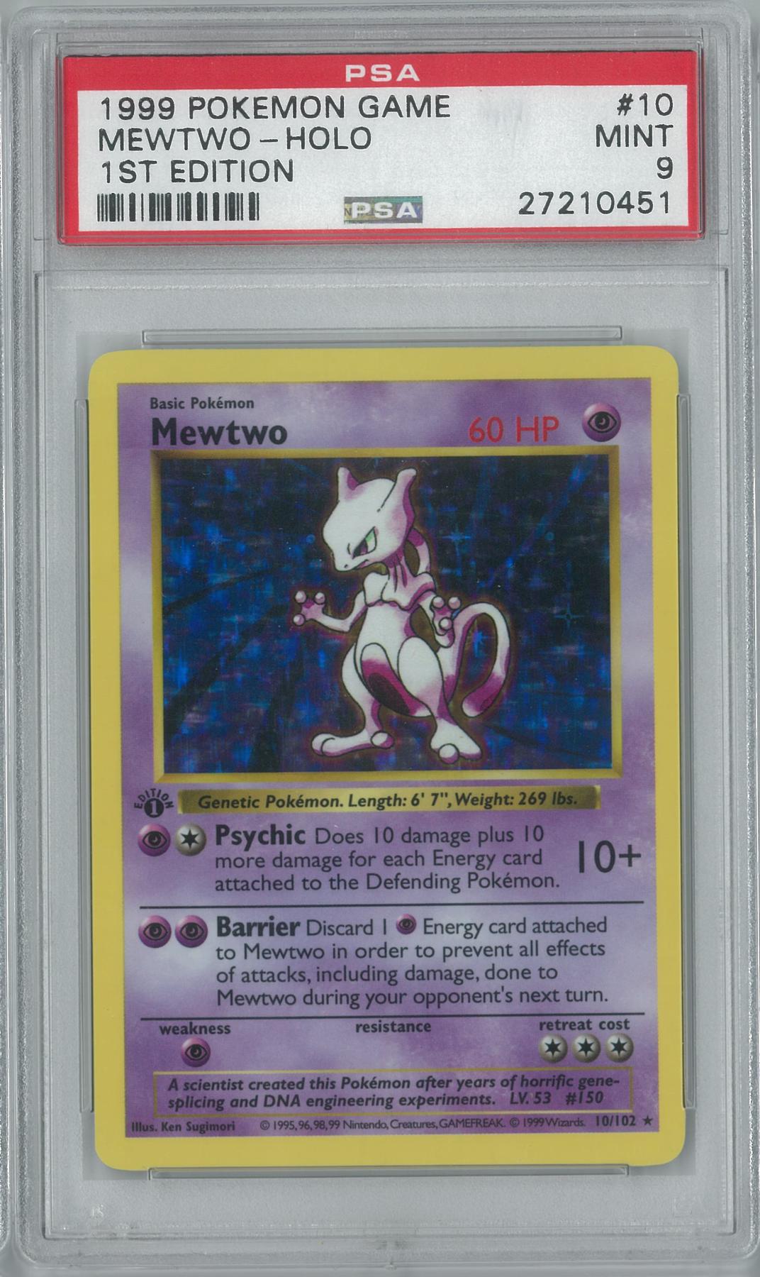 Pokemon Base Set 1st Edition Shadowless Mewtwo 10102 Psa 9 Mint Ebay 