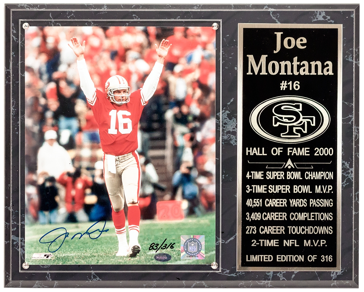 Joe Montana Autographed San Francisco 49ers Plaque #83/316 (Mounted ...