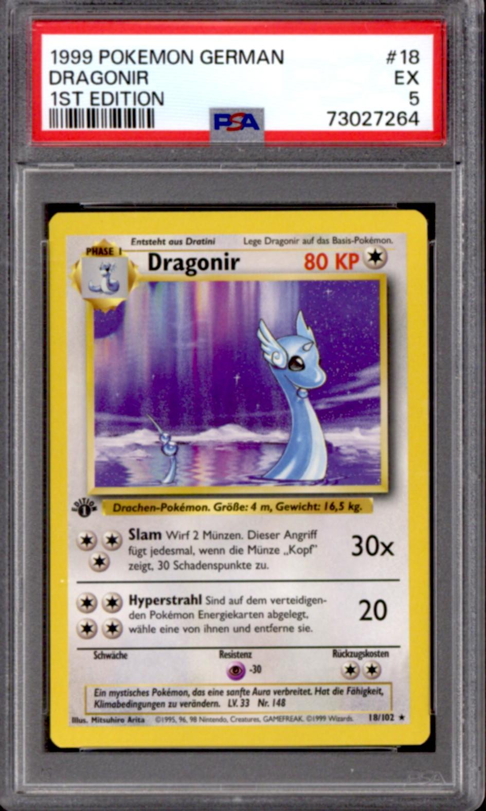 Pokemon Base Set 1st Edition German Dragonair Dragonir 18 102 Psa 5 