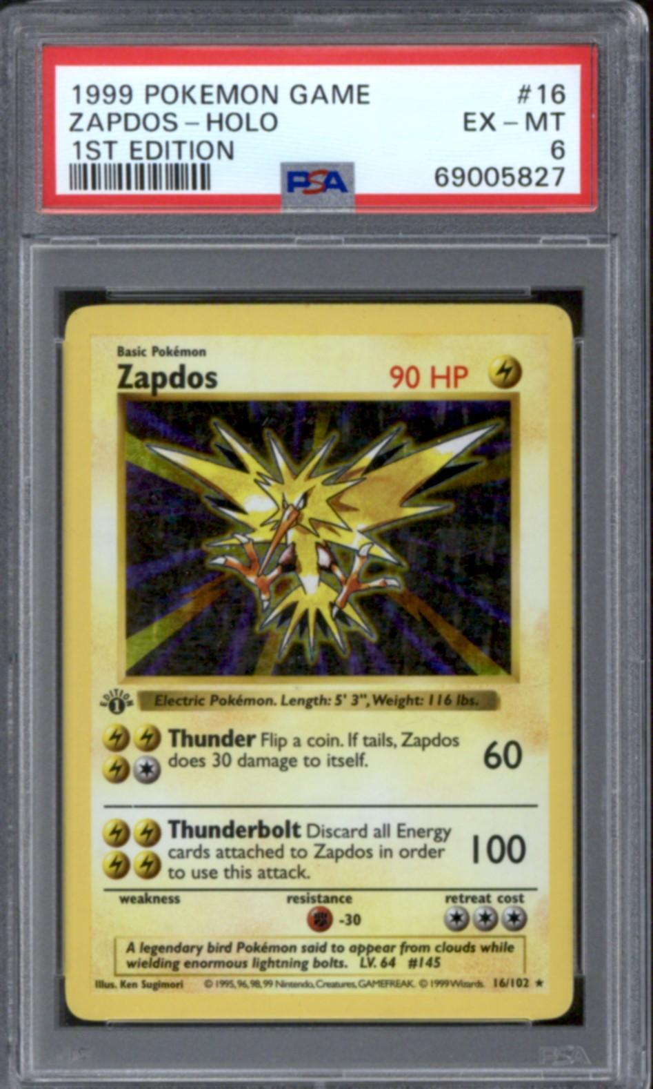 Pokemon Base Set 1st Edition Shadowless Zapdos 16/102 PSA 6 | DA Card World