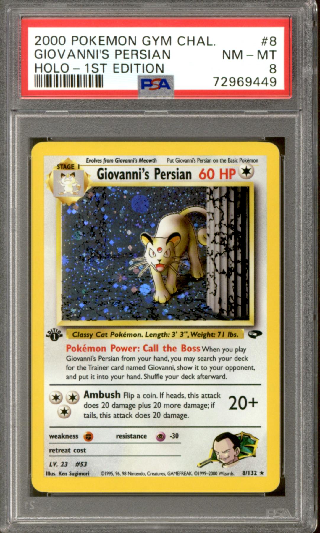 Pokemon Gym Challenge 1st Edition Giovanni's Persian 8/132 PSA