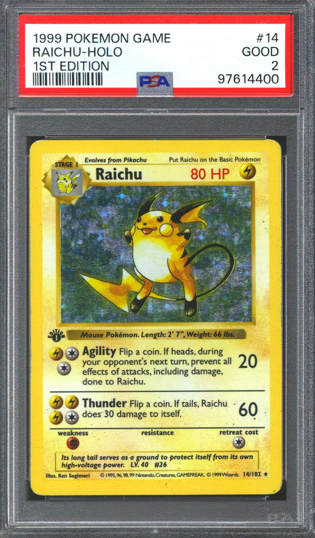 Raichu (14/102) (Shadowless) [Base Set 1st Edition] Lightly Played 1st Edition Holofoil