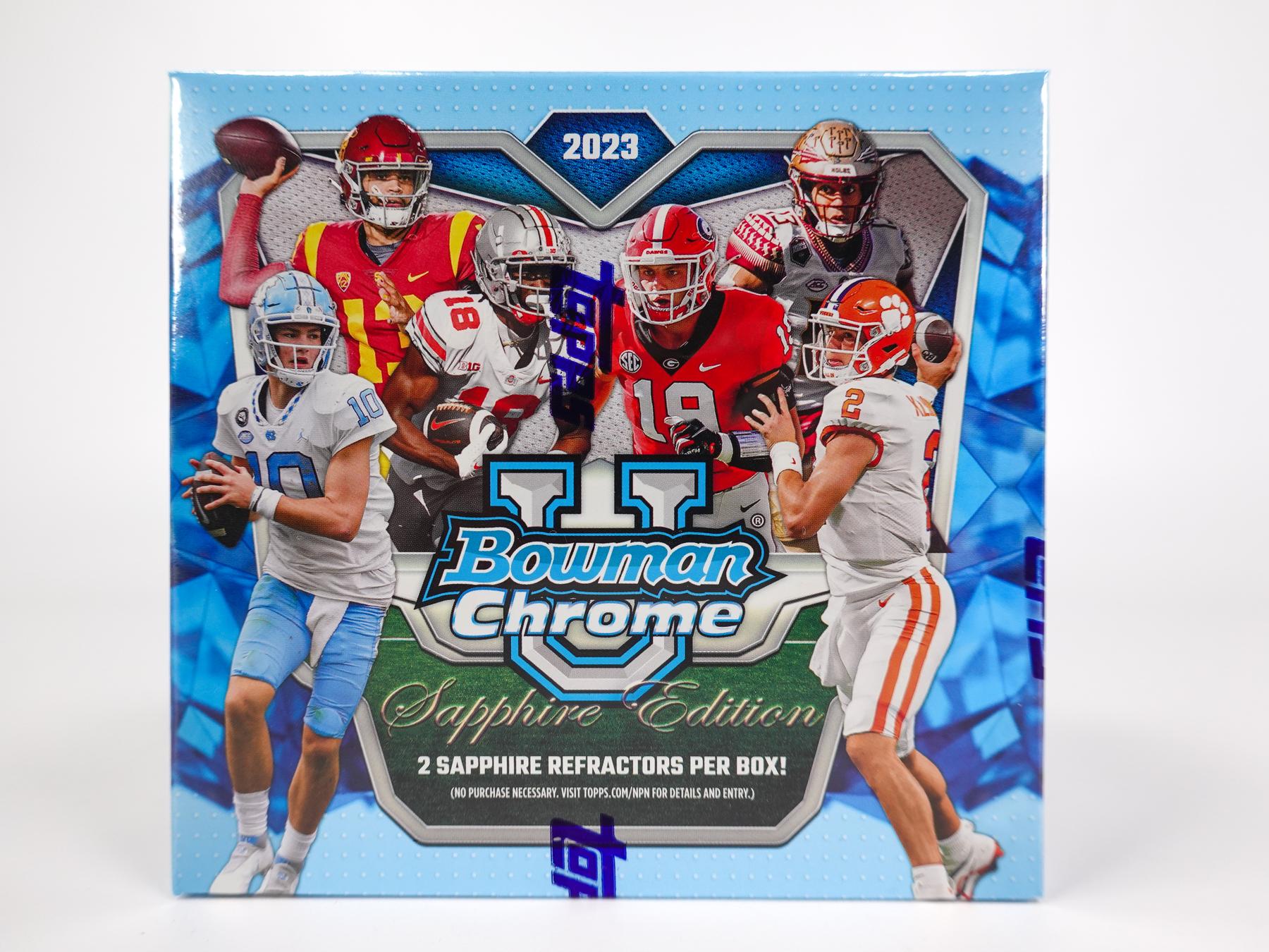 2023 Bowman University Chrome Sapphire Edition Football Box DA Card World