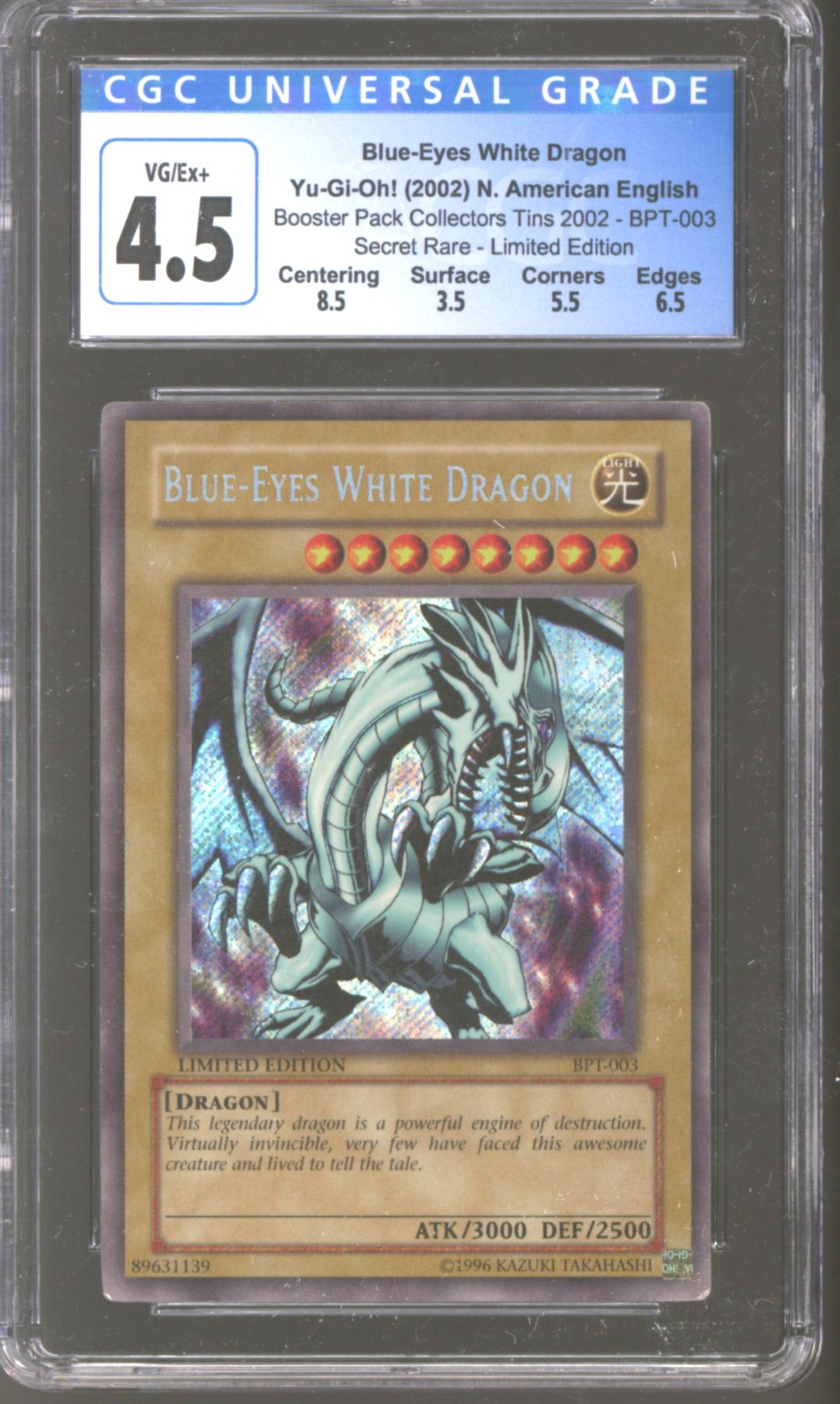 Yu-Gi-Oh Collectible Tin 2002 Secret Rare Blue-Eyes White Dragon BPT-003  CGC 4.5 + subgrades | DA Card World