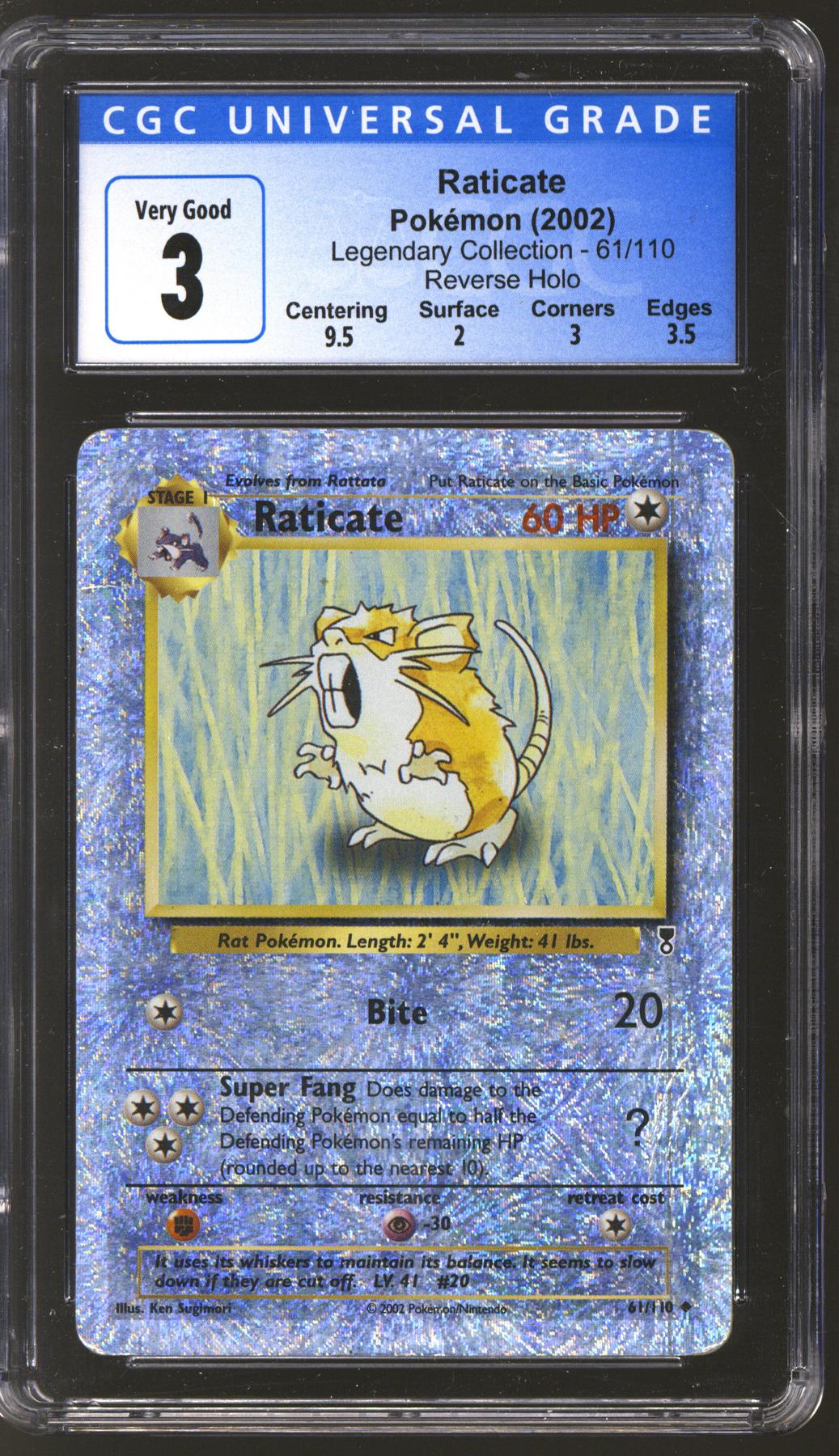 Pokemon Legendary Collection Reverse Holo Foil Raticate 61/110 CGC 3 (9 ...