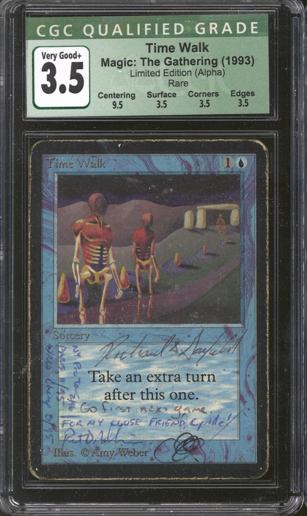 Magic the Gathering Alpha Time Walk CGC 3.5 Garfield Signed and Altered,  Weber, Adkinson Personalized